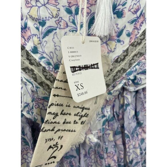 Free People Cannon Moon Maxi Top Dress XS Lace Trim Floral Ruffles - Picture 7 of 7